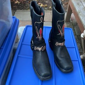 Harley Davidson hand painted black leather moto riding boots size 7.5
